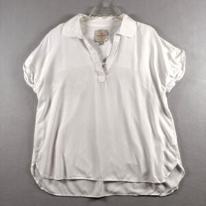 Casa Cabana Women's XL White Collared Short Sleeve Pullover Blouse Top